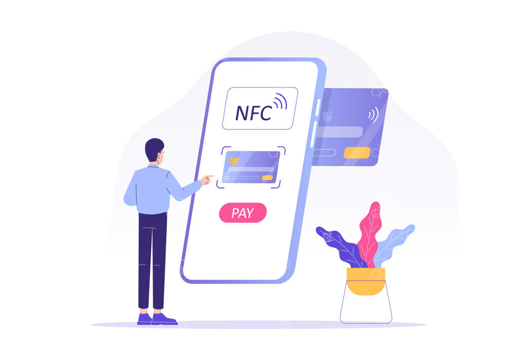 مردی در حال استفاده از فناوری پرداخت بی‌سیم NFC