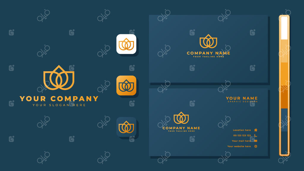 قالب شیک کارت ویزیت با ترکیب رنگ آبی و طلایی لوکس و شیک.