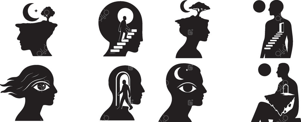 مجموعه سایه های مینیمال سورئال: هنر مفهومی خیالی از اشکال انتزاعی و پیکره‌های انسانی نمادین