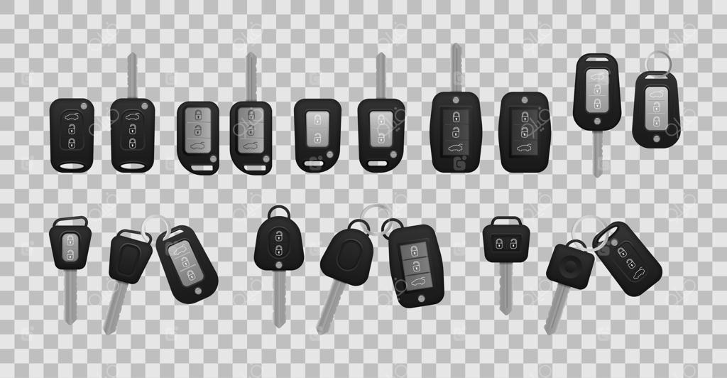 کلیدهای واقعی خودرو به رنگ مشکی بر روی زمینه سفید