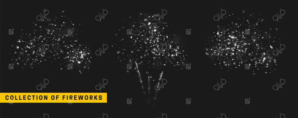 اثر نور سفید: نمایش آتش‌بازی جشن بر روی پس‌زمینه تیره. تصویر وکتور