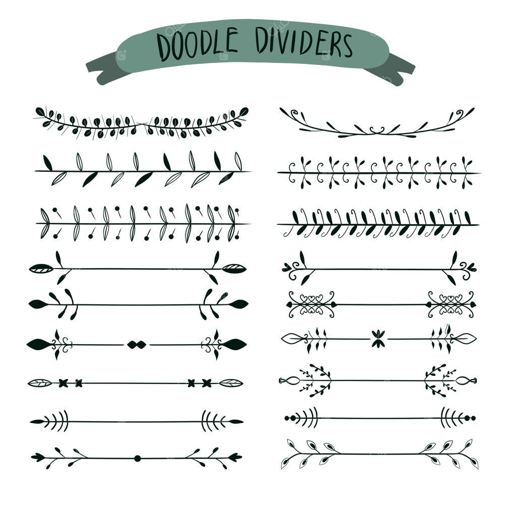 جداکننده‌های دست‌ساز. مجموعه‌ای از خطوط، حاشیه‌ها و تاج گل‌ها برای تزئین دعوت‌نامه عروسی،
