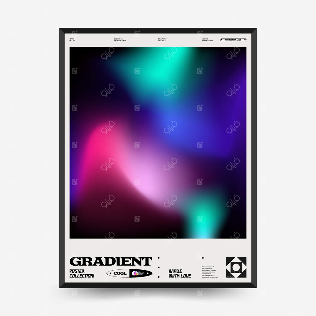پوسترهای هنر انتزاعی گرادیان برای نمایشگاه هنر - قالب وکتور با عناصر اشکال اولیه