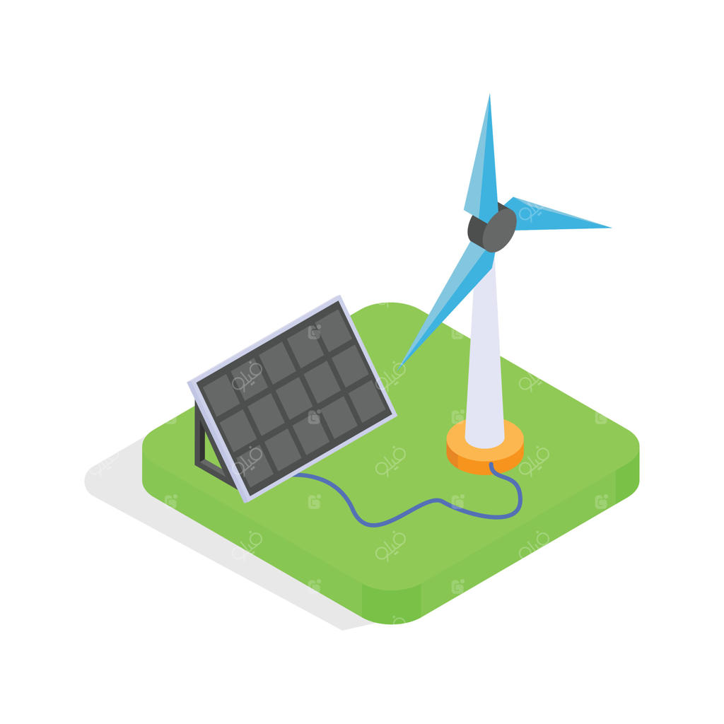 نماد پنل خورشیدی با توربین بادی، آماده استفاده