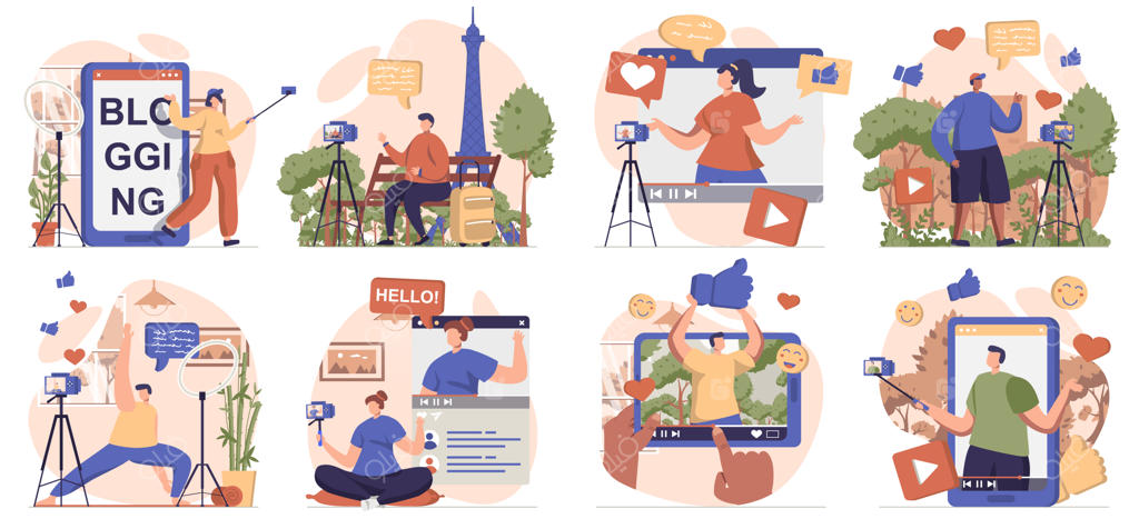 مجموعه ویدئو بلاگ: صحنه‌هایی از افرادی که کلیپ‌های مختلفی برای کانال آنلاین ضبط می‌کنند