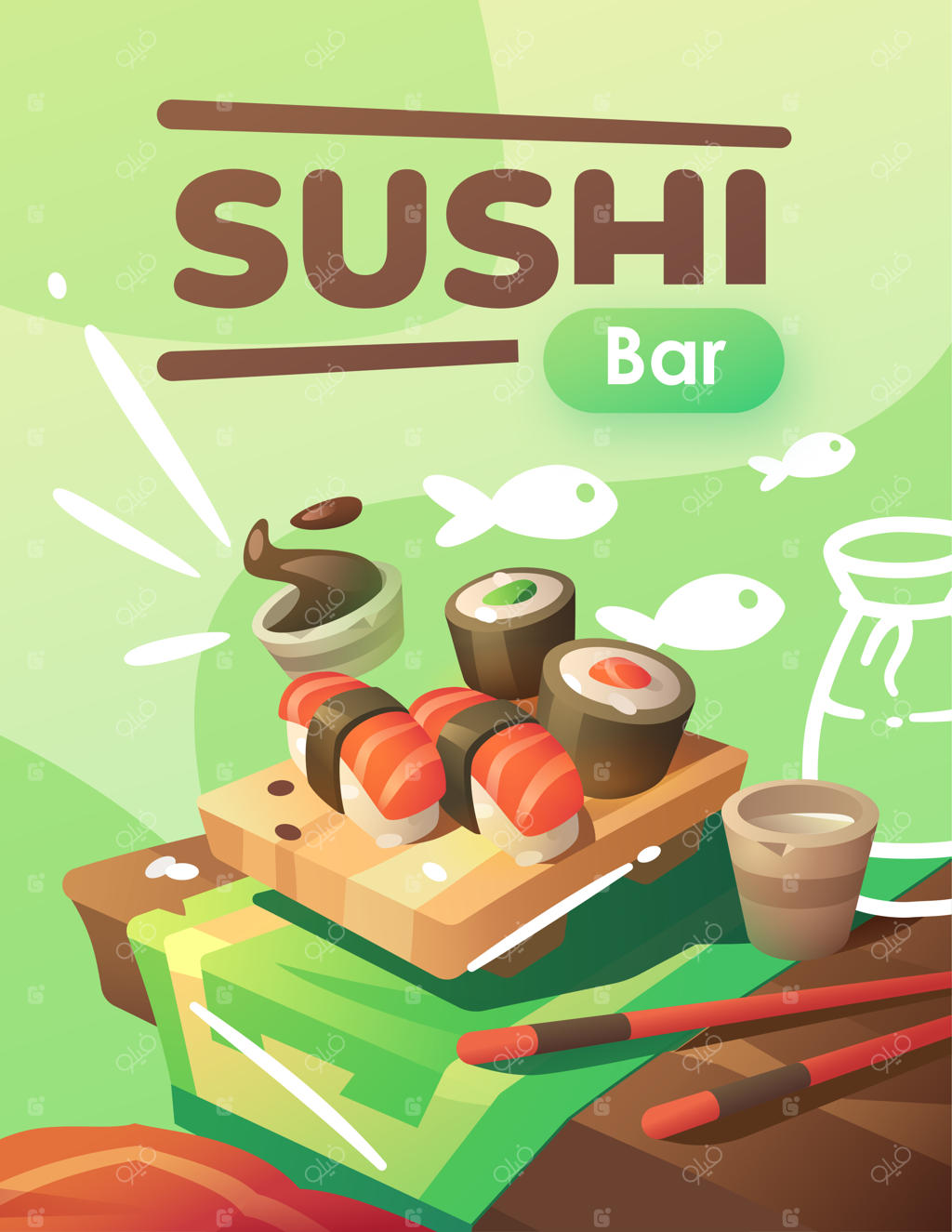 پوستر با تصویر سوشی برای یک کافه