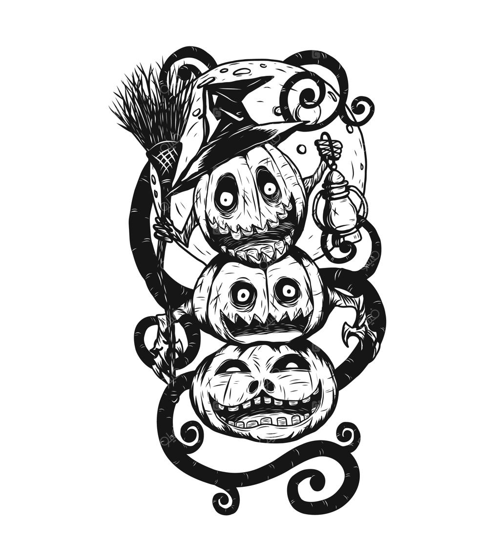 خالکوبی کدو شیطانی بر زمینه سفید