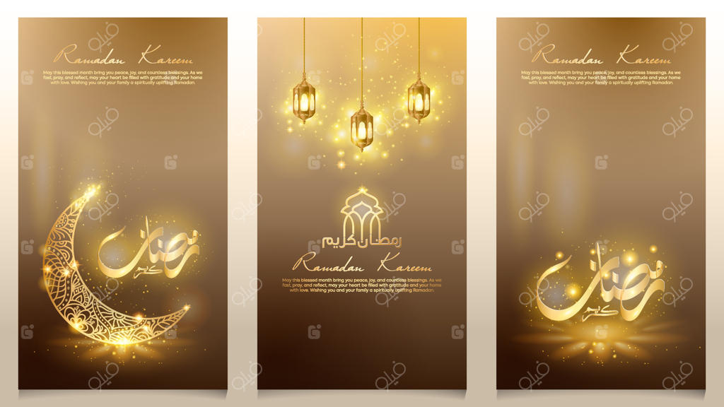 طراحی پس‌زمینه اسلامی رمضان کریم با هلال و فانوس عربی برای بنر و کارت تبریک