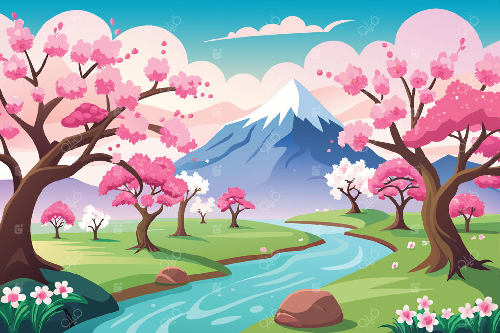 باغ ژاپنی غرق در شکوفه‌های گیلاس