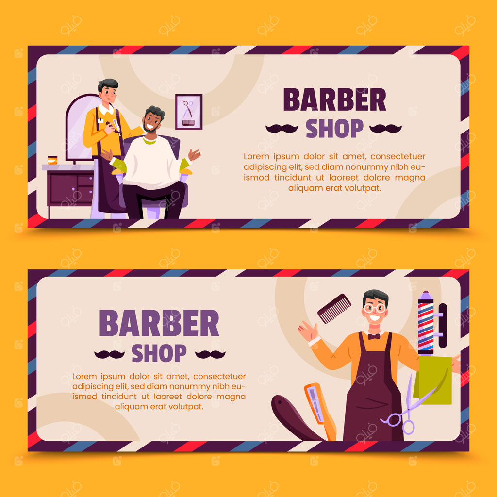 مجموعه بنرهای کارتونی آرایشگاه با طرح دستی