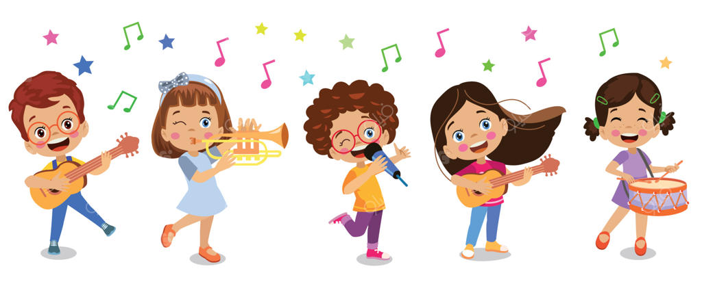 کودکان شاد در حال نواختن ساز و آواز خواندن