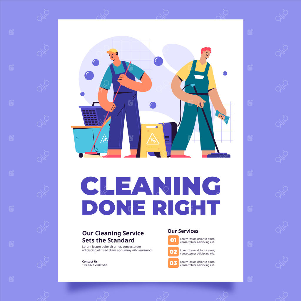 قالب پوستر خدمات نظافت با طراحی دستی