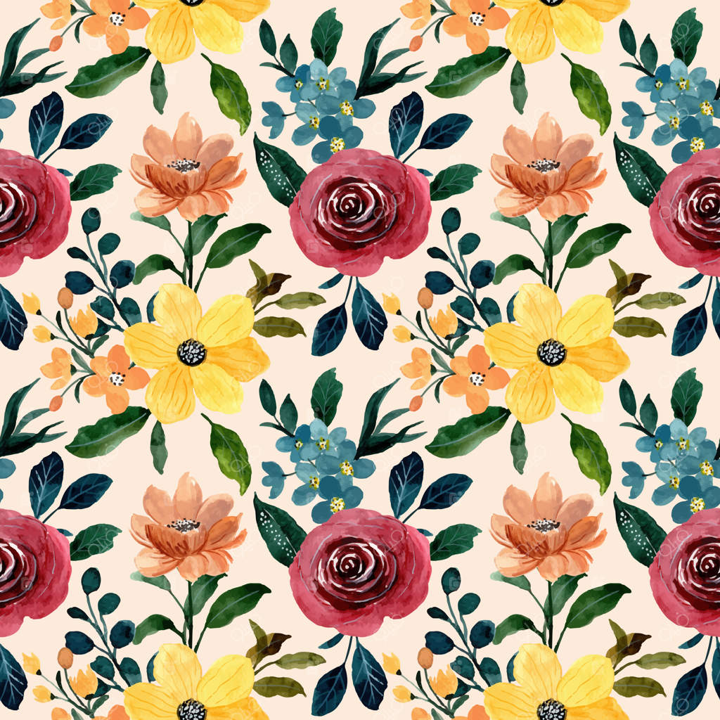 پترن گل های آبرنگی رنگارنگ