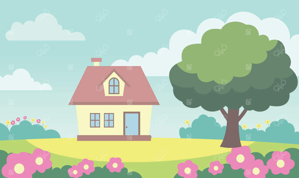 خانه‌ای زیبا با باغچه گل‌دار و چشم‌انداز طبیعی در تابستان