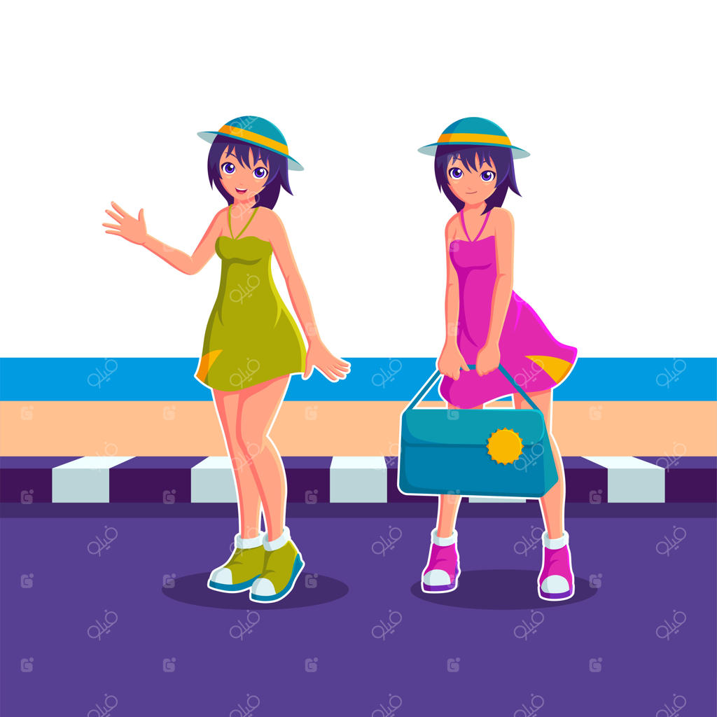 تصویرسازی شخصیت کارتونی دختران در حال سفر