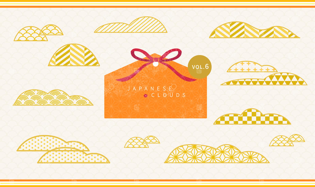 مجموعه‌ای از الگوهای انتزاعی شرقی ژاپنی با ابرهای نوستالژیک