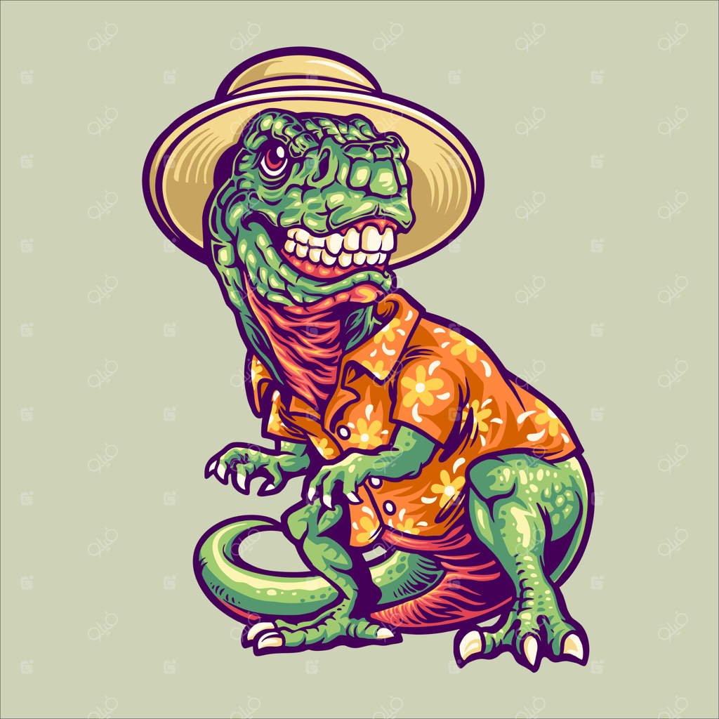 تصویرسازی شخصیت دایناسور تیرکس در تعطیلات تابستانی