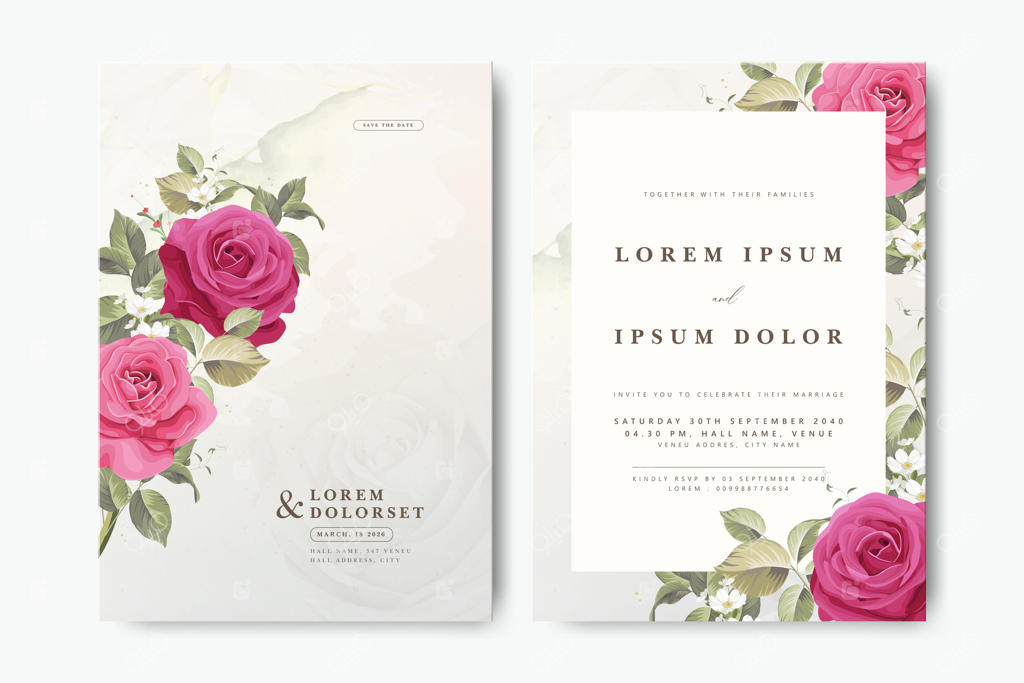 طراحی گل‌دار شیک برای کارت‌های دعوت عروسی - وکتور حرفه‌ای