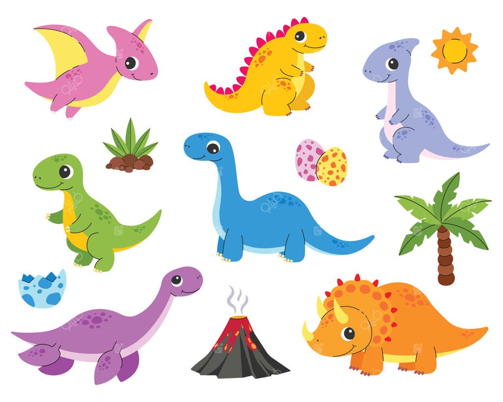 دایناسورهای کارتونی بامزه برای کودکان و استفاده آموزشی - پرو وکتور
