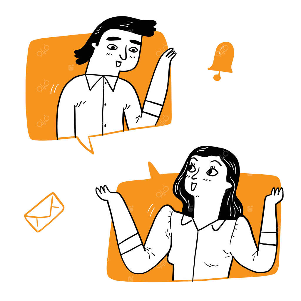 مفهوم ارتباط اینترنتی و چت: دختران جوان و خندان در حباب‌های گفتگو، به یکدیگر از طریق گوشی هوشمند سلام می‌کنند - تصویرسازی برداری دستی