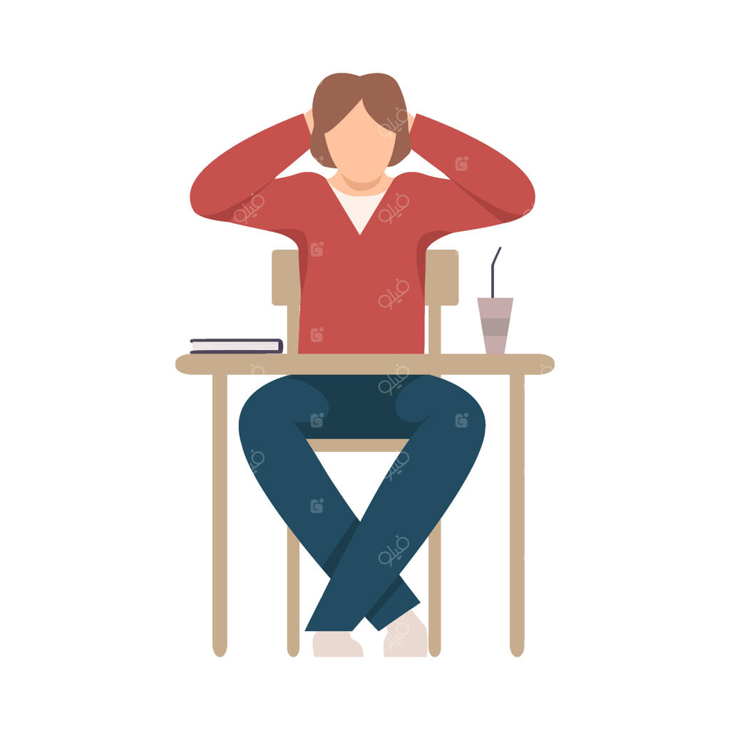 پسر بچه شیطون سر کلاس از پشت میز در حال نوشیدن قهوه (تصویرسازی)