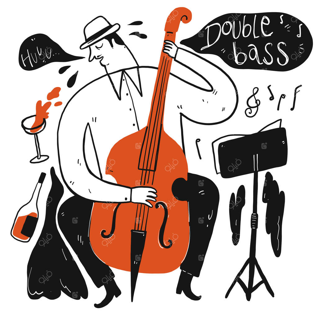 مردی در حال نواختن موسیقی - مجموعه‌ای از نقاشی‌های دستی به سبک اسکچ و دوده‌ای وکتور.