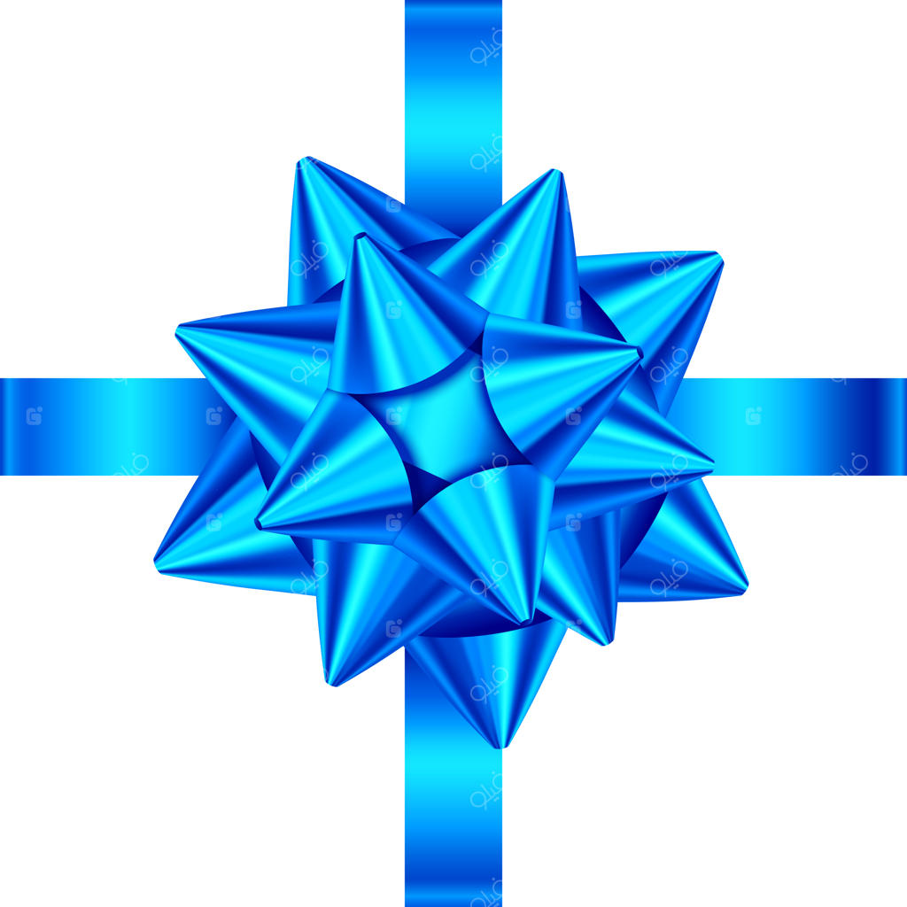 روبان و پاپیون هدیه ساتن آبی روی زمینه سفید