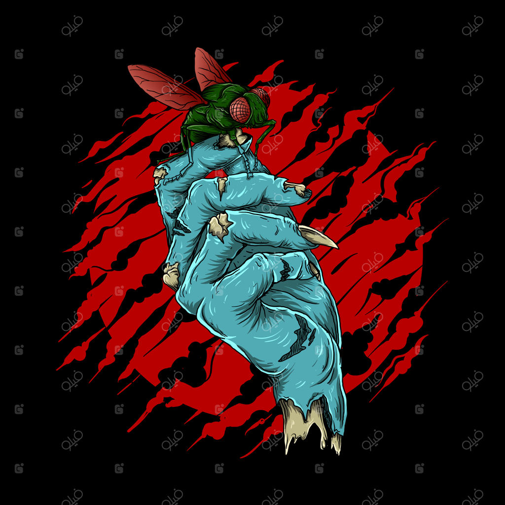 طراحی هنری و چاپ تیشرت: دست زامبی انتزاعی با مگس‌ها