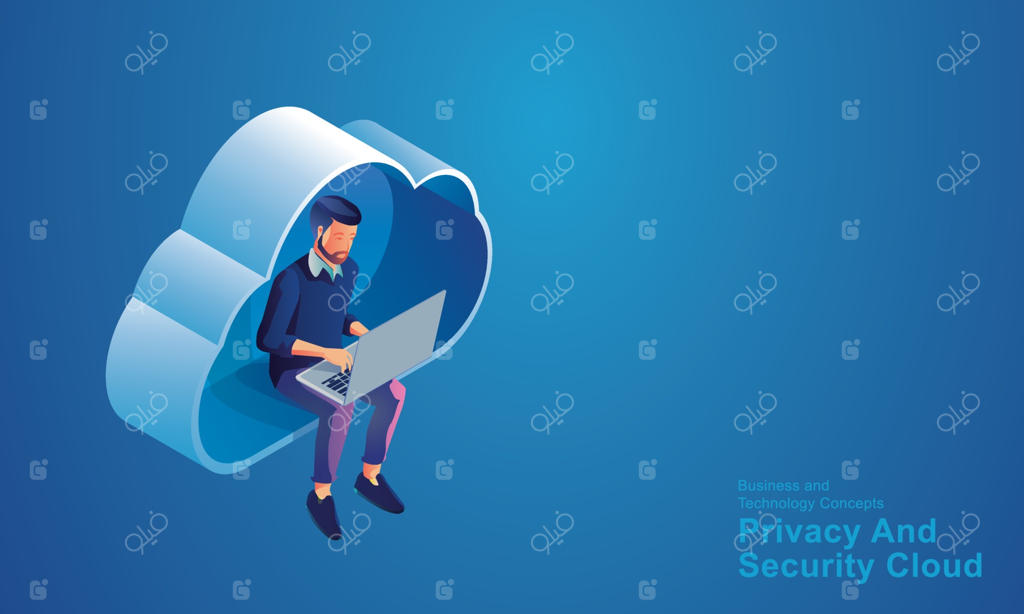 طرح وکتور ایزومتریک افراد کسب‌وکار در بستر فناوری ابری؛ بهینه‌سازی خلاقیت و نوآوری، توسعه جریان کاری و شبکه داده‌های دستگاه‌های آنلاین