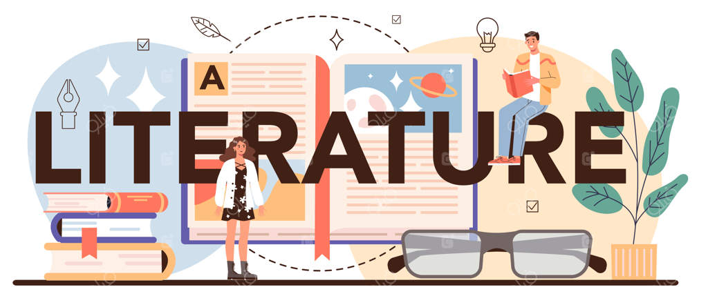 عنوان بندی تایپوگرافی در ادبیات: نویسنده‌ای که فیلمنامه یک رمان را می‌نویسد، ایده‌ای برای یک حرفه خلاق و بهترین فروش. تصویرسازی برداری مسطح