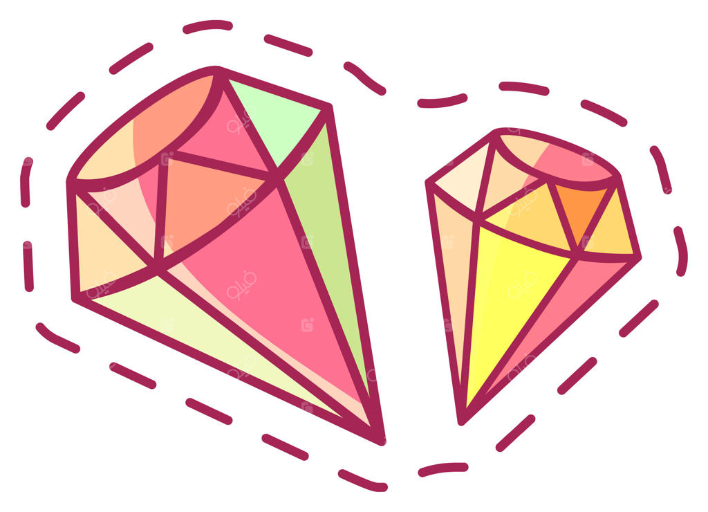 دو سنگ قیمتی درخشان به شکل قلبی به تصویر کشیده شده‌اند که با نمایان ساختن برش‌های رنگارنگ و سبک هنری خود، نماد زیبایی و ظرافت هستند.