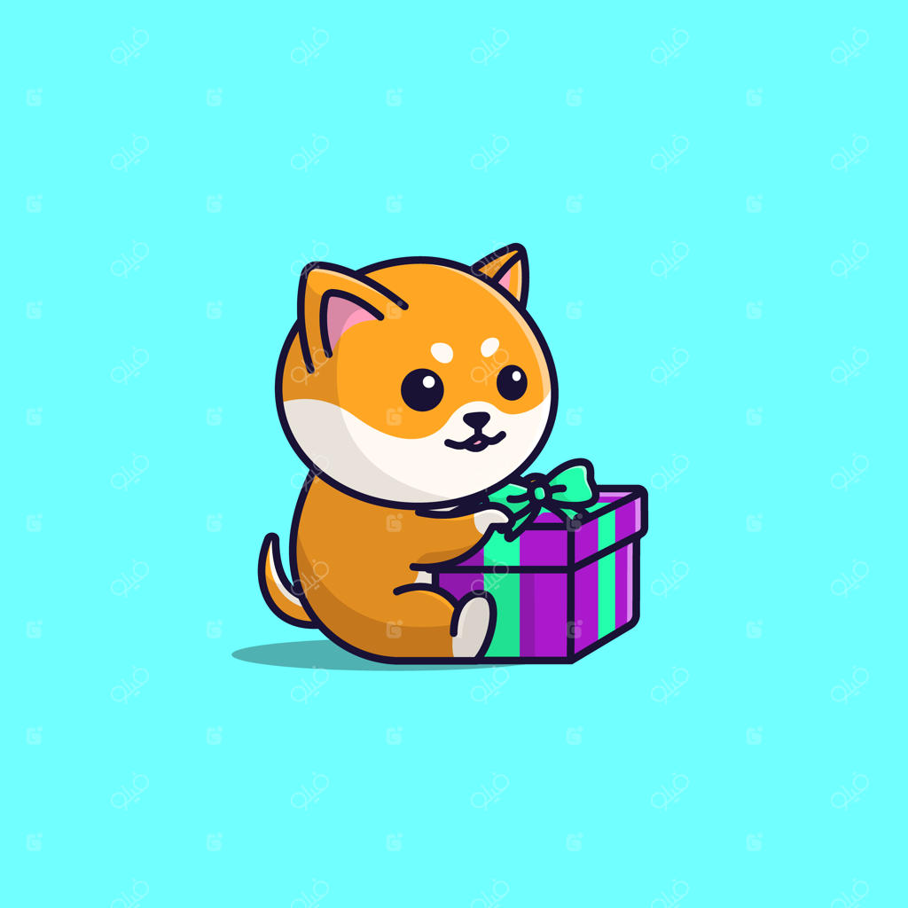 شیبا بامزه کارتونی با جعبه هدیه