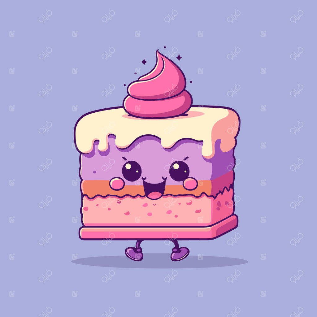 لوگوی بامزه کیک توت‌فرنگی - طراحی مسکات دسر به سبک وکتور تخت