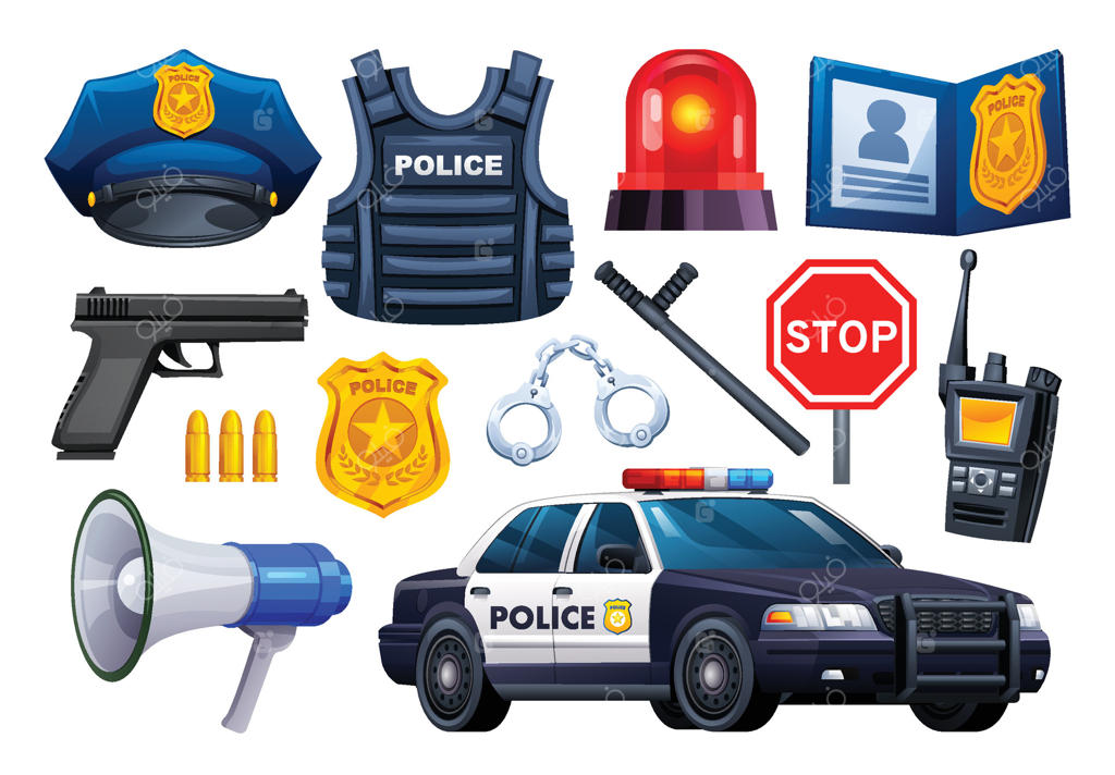 تصویرسازی تجهیزات پلیس برای آموزش حرفه‌ای وکتور