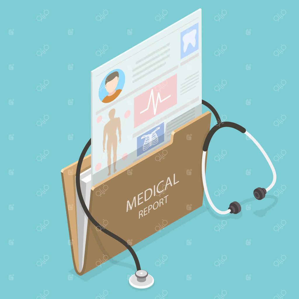 تصویر ایزومتریک و سه‌بعدی از گزارش پزشکی و پرونده الکترونیک سلامت