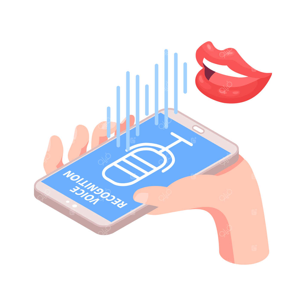 آیکون تشخیص هویت بیومتریک ایزومتریک با فناوری شناسایی صدا - تصویرسازی سه‌بعدی برداری