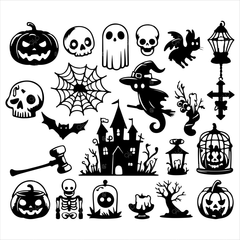 مجموعه طرح‌های سیلوئت هالوین به سبک وکتور
