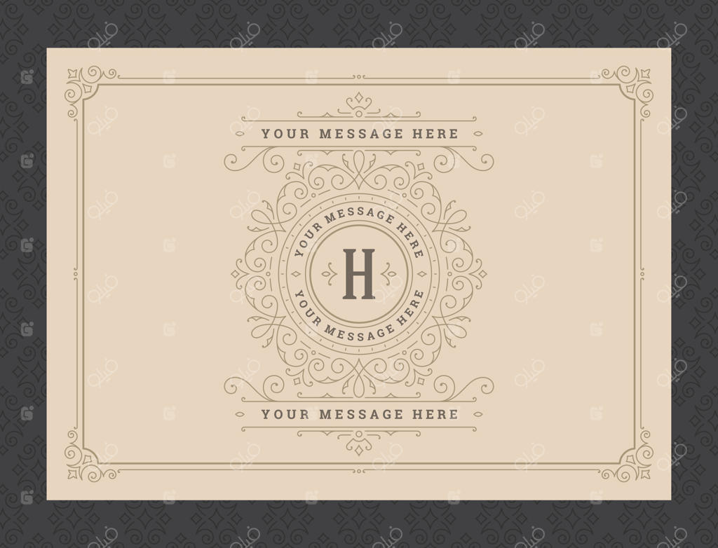 قالب طراحی کارت تبریک قدیمی با قاب حروف‌نگاری و زیورآلات کلاسیک