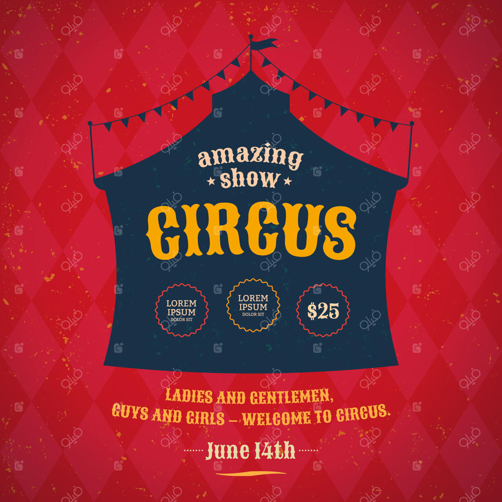 قالب پوستر سیرک با طرح سیلوئت چادر سیرک.