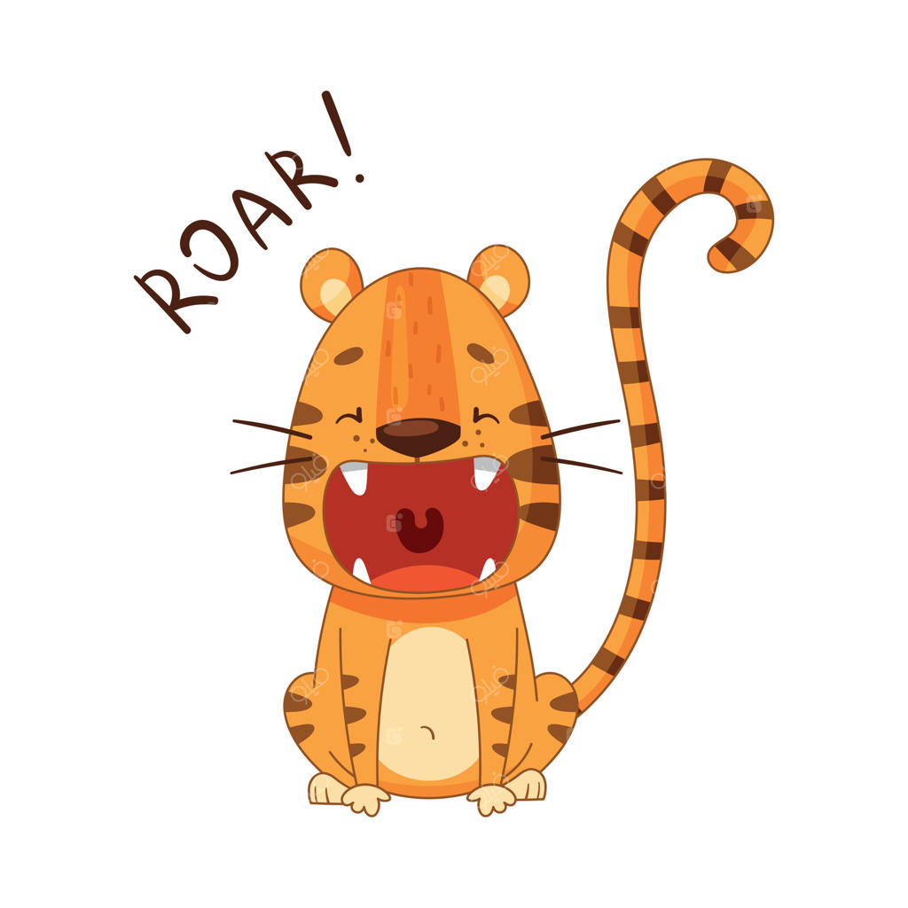 بچه ببر کوچولوی بامزه در حال غرش - شخصیت کارتونی حیوانات نازنین