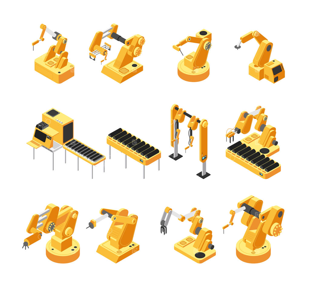 ماشین‌آلات صنعتی رباتیک، مجموعه‌ای از بازوهای مکانیکی به صورت ایزومتریک