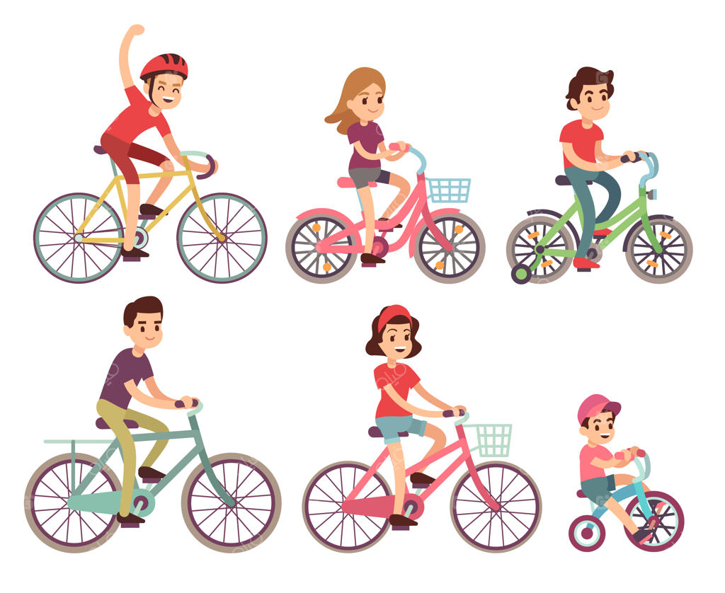 افراد سوار بر دوچرخه: مجموعه ای از دوچرخه سواران. فعالیت خانوادگی و ورزشی با دوچرخه