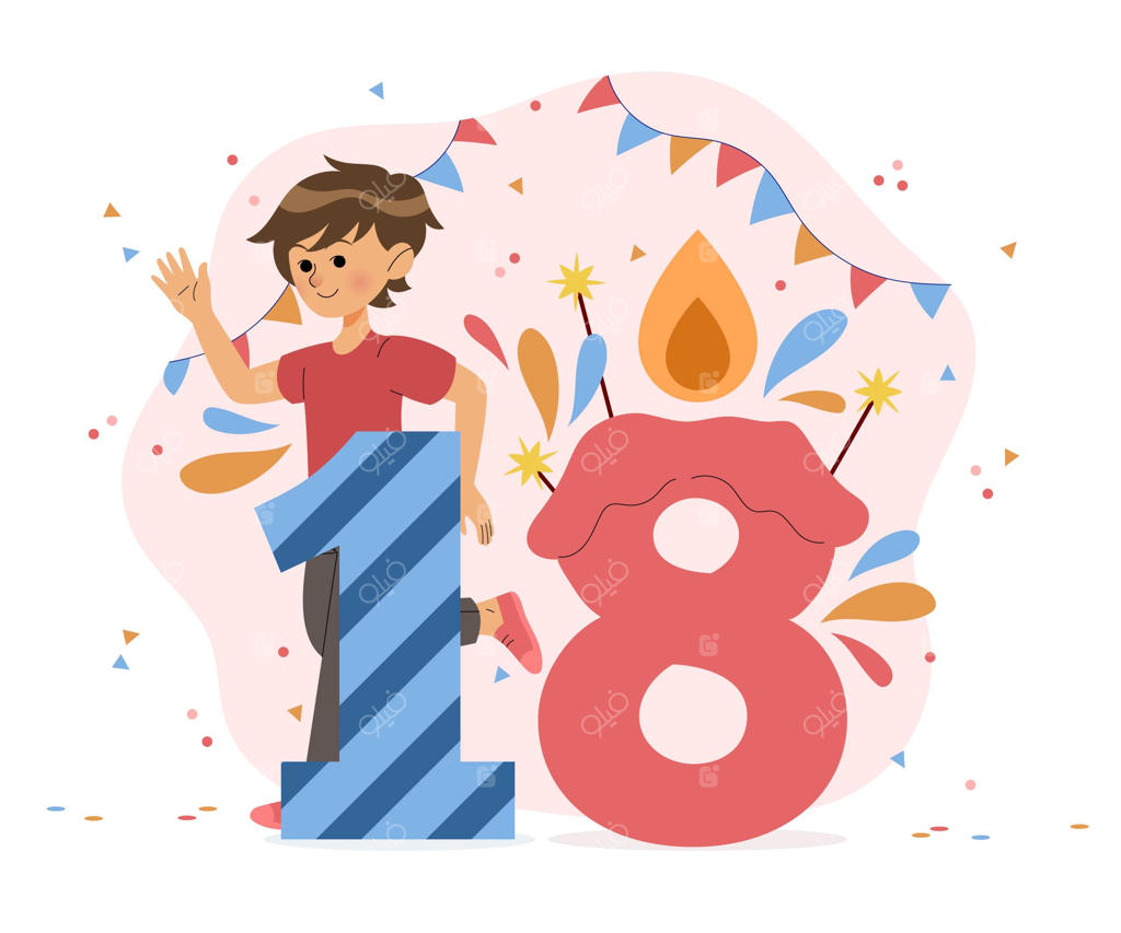 پس‌زمینه رنگارنگ و شاد برای تولد ۱۸ سالگی