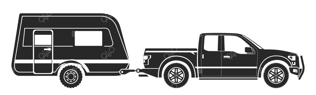 تصویر برداری سیلوئت کامیون با کاروان تریلر