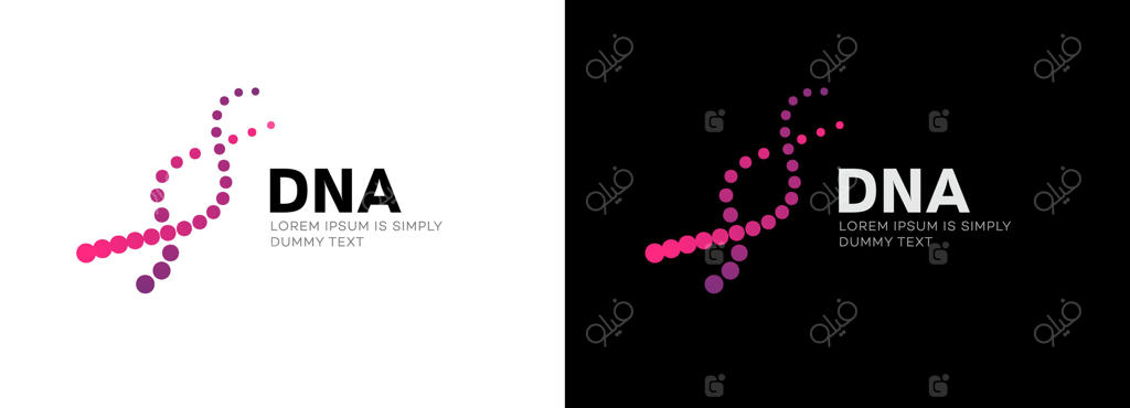 طرح لوگوی رشته DNA با نقاط صورتی و بنفش