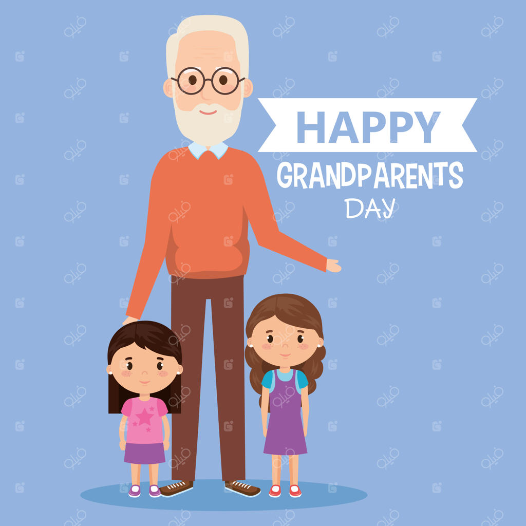 کارت تبریک روز پدربزرگ و مادربزرگ همراه با پدربزرگ و نوه‌ها