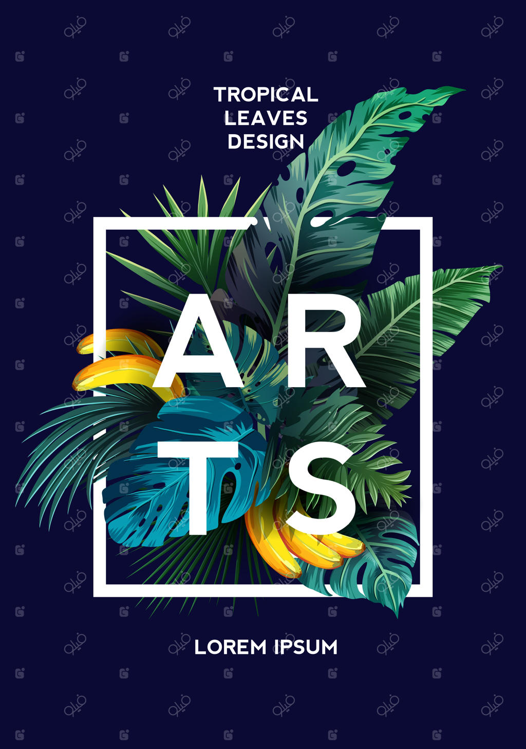 زمینه روشن استوایی با گیاهان جنگلی - پترن جذاب با برگ‌های نخل