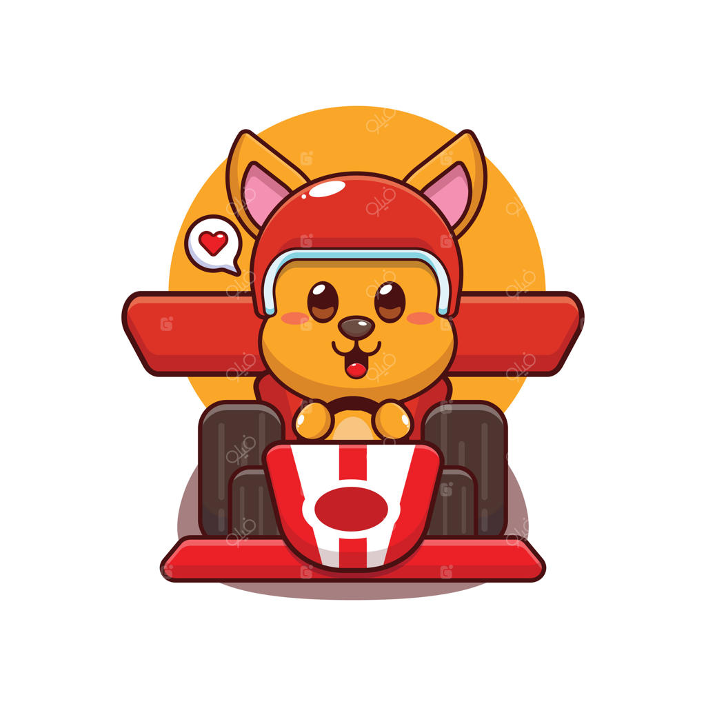 تصویر شخصیت کارتونی جذاب کانگورو در حال رانندگی ماشین مسابقه‌ای