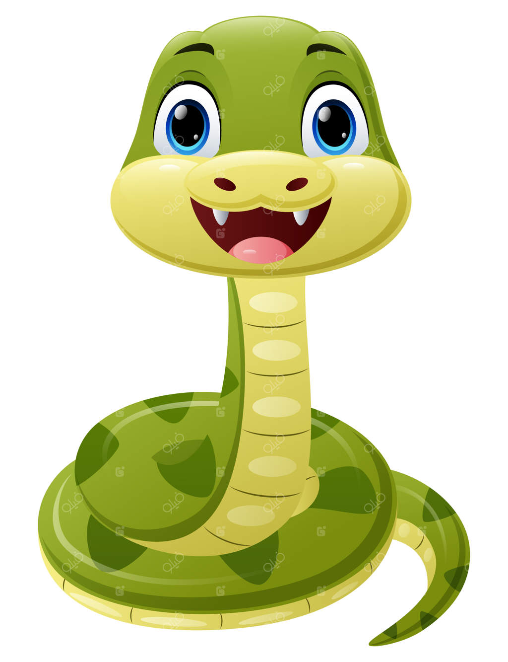 تصویر کارتونی مار سبز بامزه روی پس‌زمینه سفید