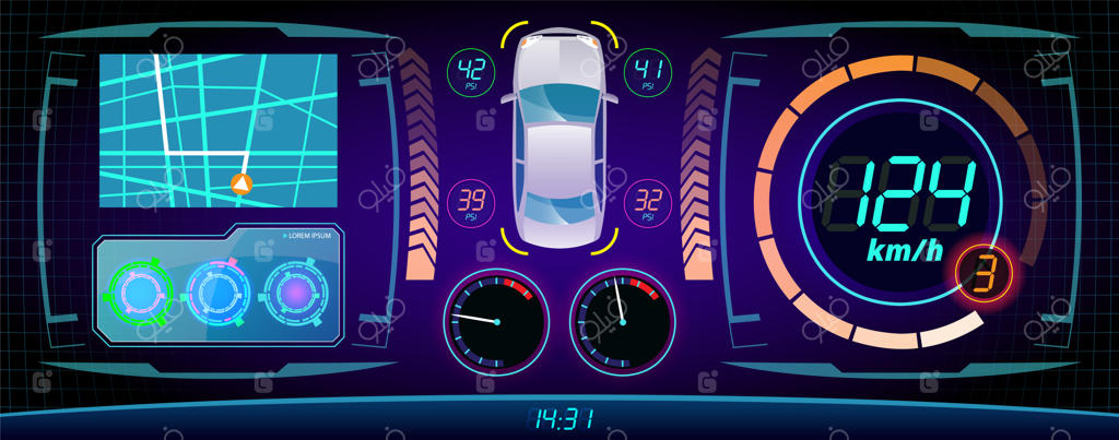 نمایشگر تکنولوژی واقعیت مجازی: داشبورد پیشرفته آینده‌نگر علمی‌تخیلی
